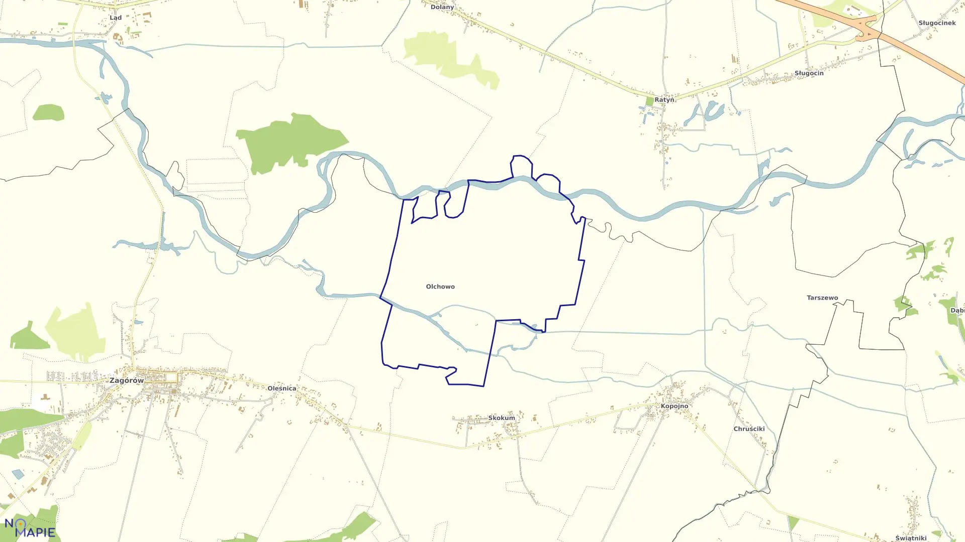 Mapa obrębu OLCHOWO w gminie Zagórów