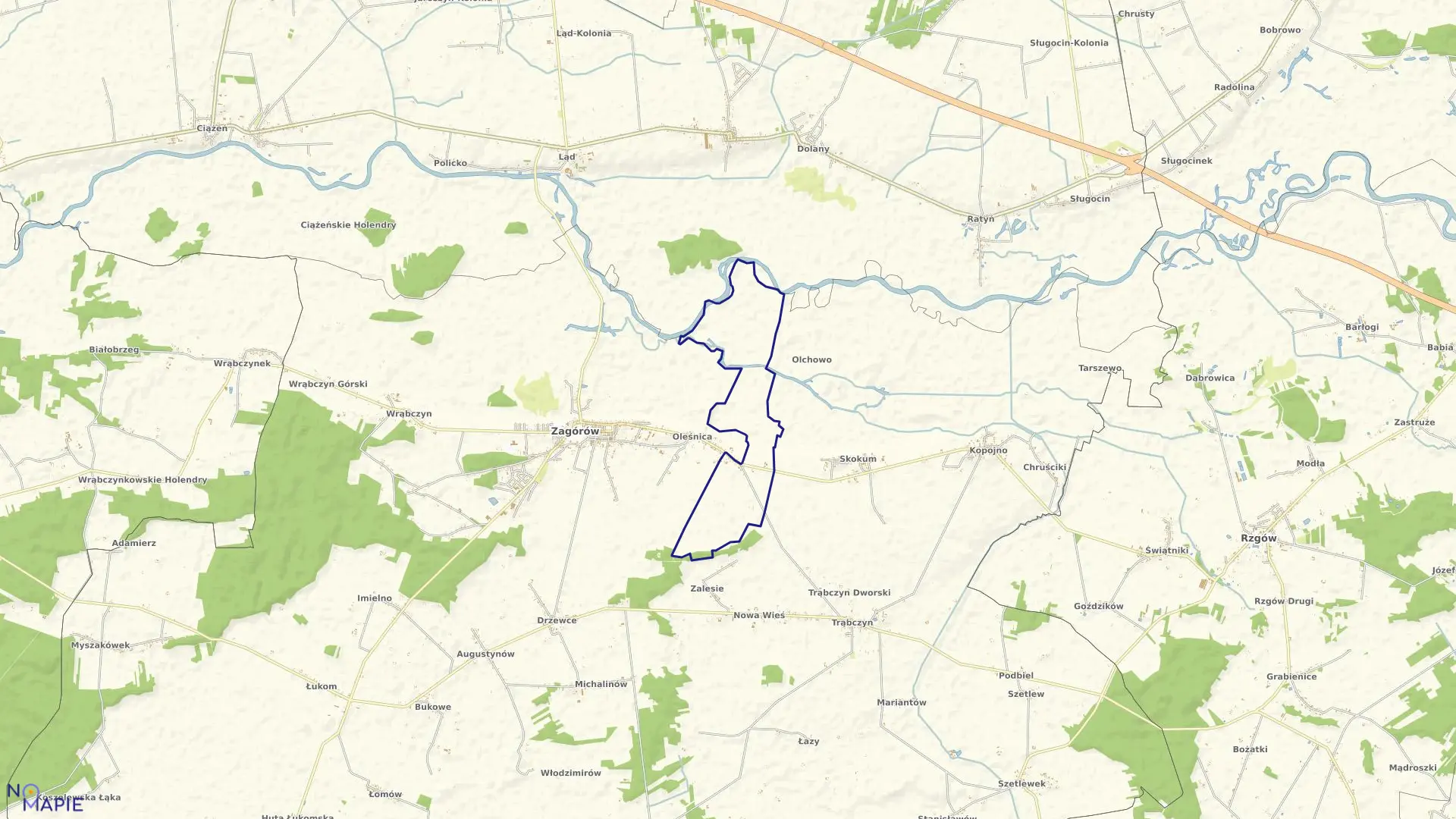 Mapa obrębu OLEŚNICA - FOLWARK w gminie Zagórów